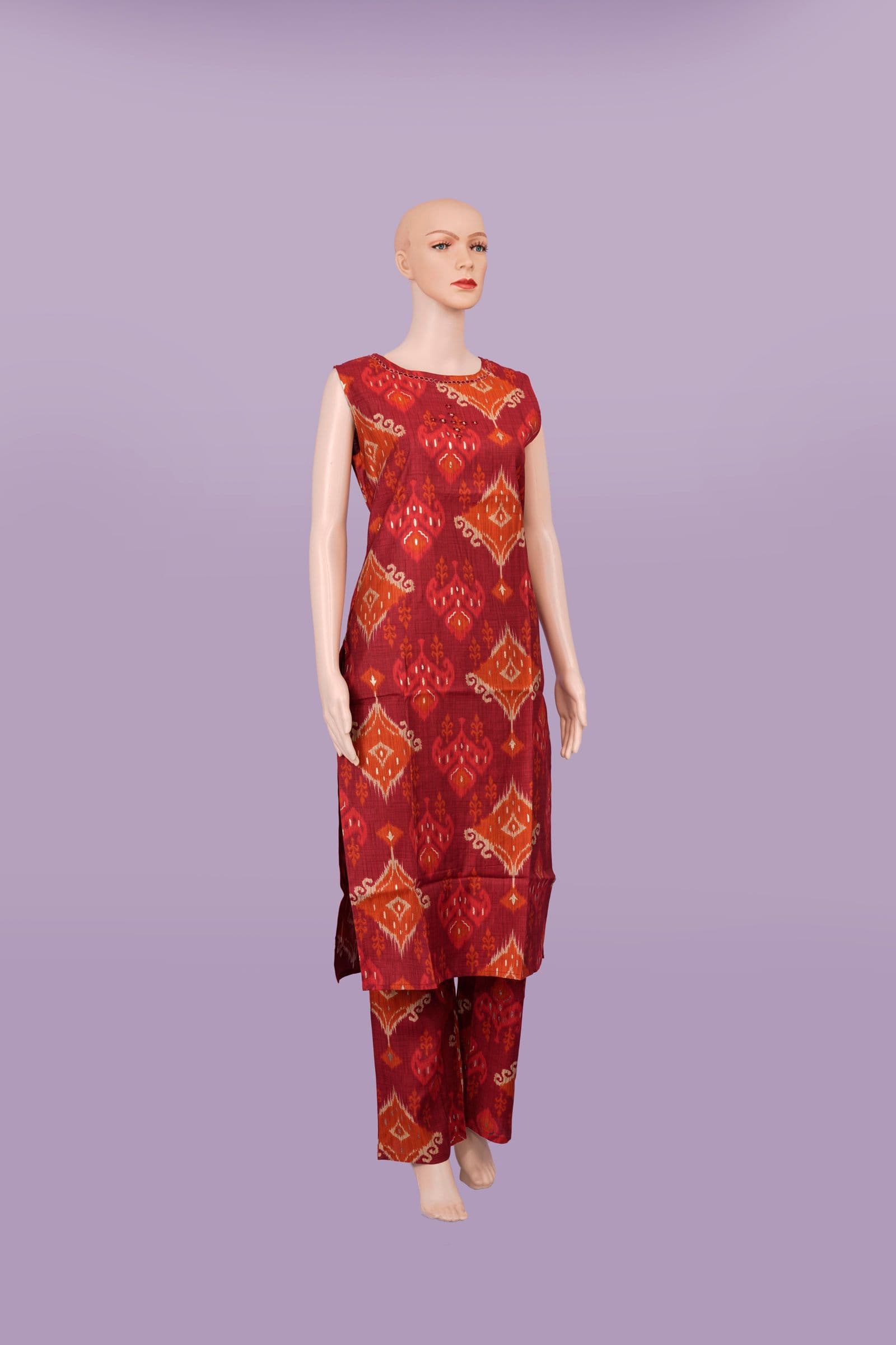 Maroon Ikat Print Palazzo Kurta Set