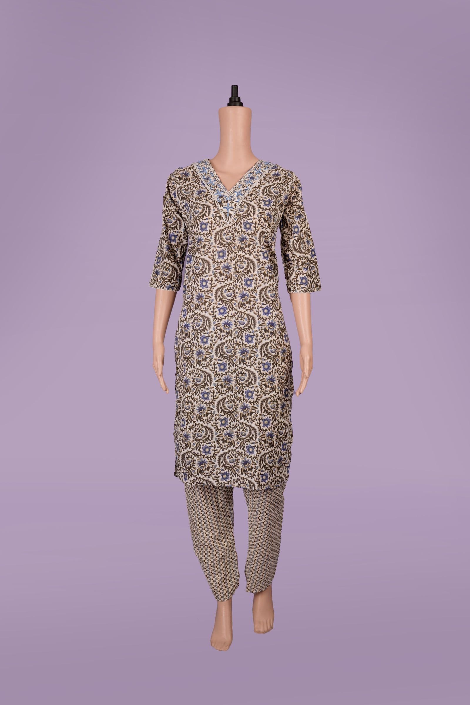 Kalamkari Floral Print Kurta Set with Pants
