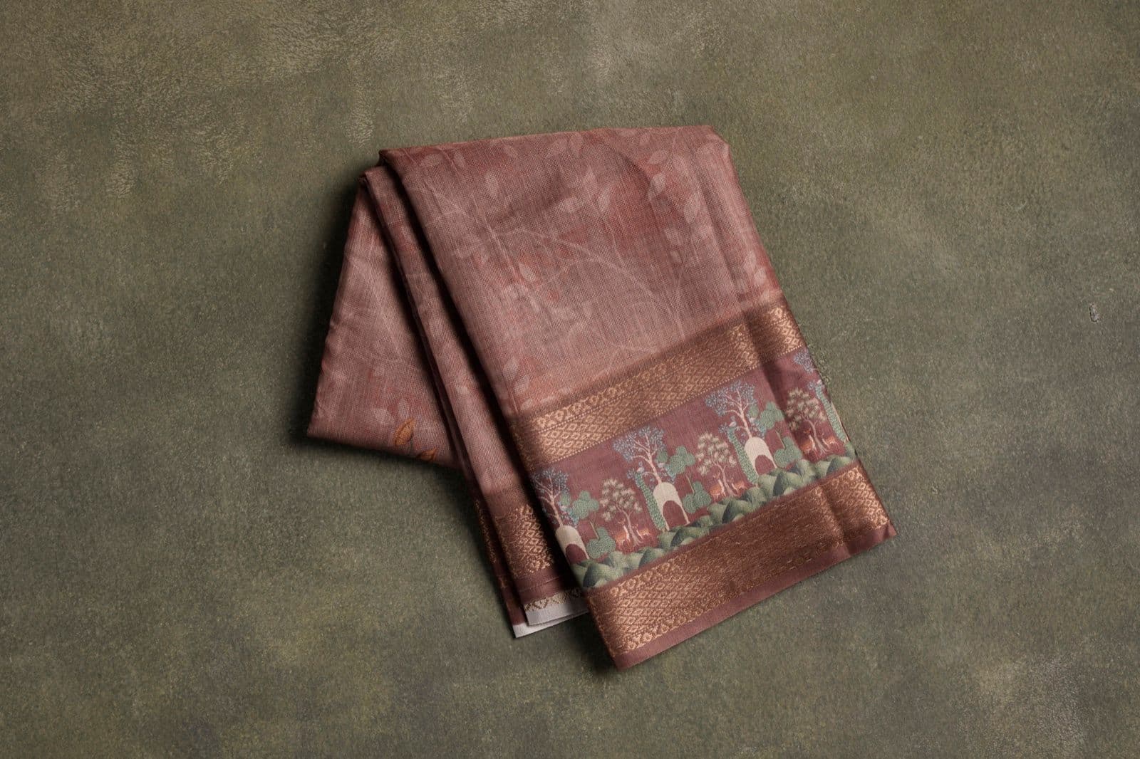 Mauve Organza Saree with Scenic Border