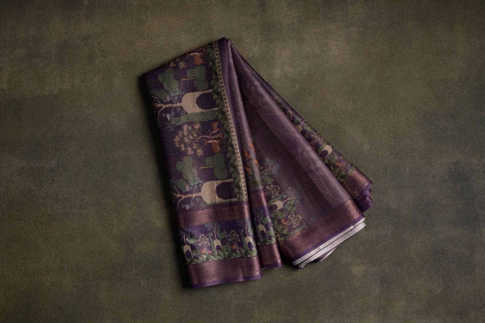 Deep Purple Scenic Border Silk Saree