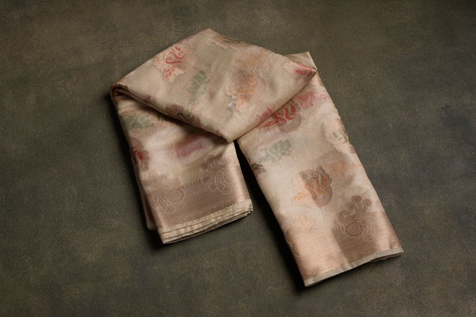Beige Multi-Motif Woven Silk Saree