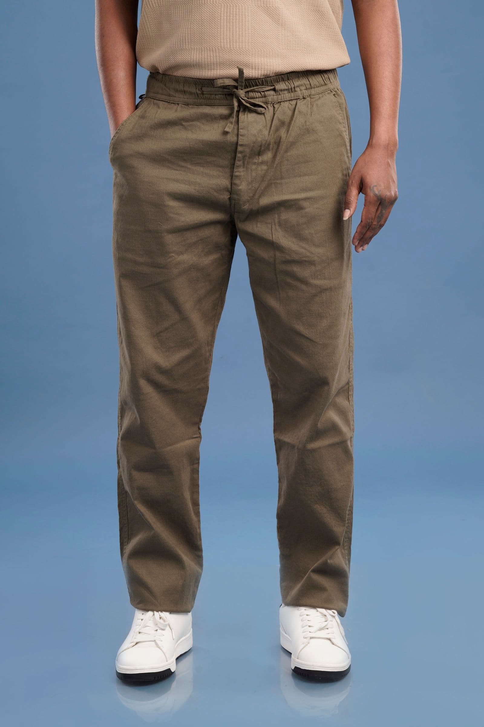 Olive Green Linen Drawstring Pants