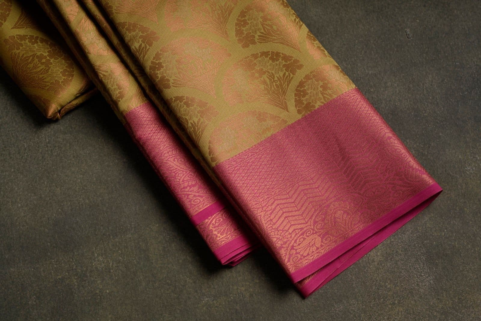 Grey Blue Silk Saree with Magenta Border