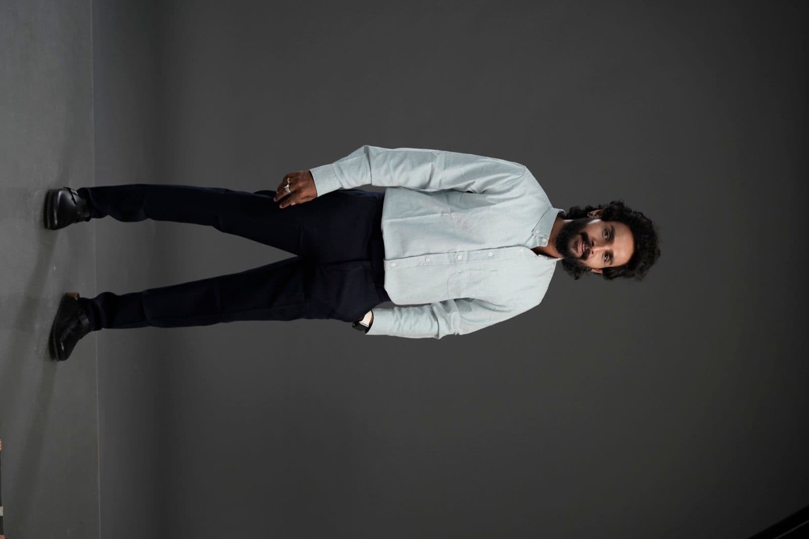 Light Blue Plain Button-Front Casual Shirt